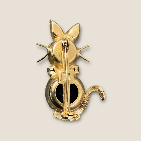 Vintage Estate Rhinestone Gold tone Cat Brooch - Picture 2 of 3
